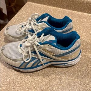 White and Blue Athletic Sneakers